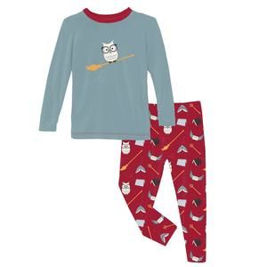 NEW KICKEE kids' graphic tee long sleeve pajama set in crimson magical world